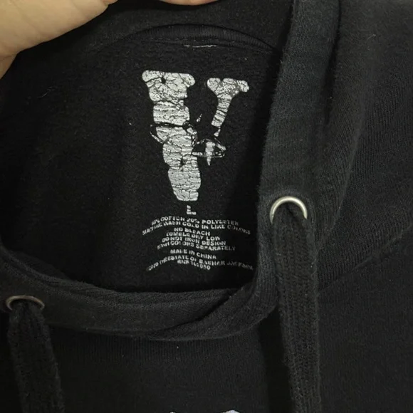 VLone Pop Smoke Collab Black Hoodie with Blue Rose Graphic